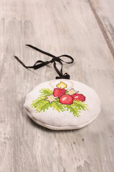 Christmas Ornaments Cross Stitched Bag Filled Levander Blooms — Stock Photo, Image