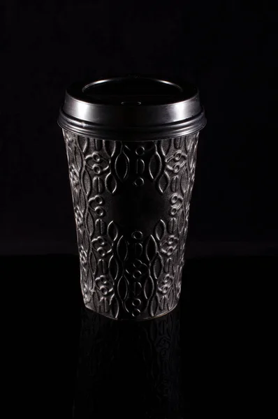 Black Paper Coffee Cup Plastic Lid — Stock Photo, Image