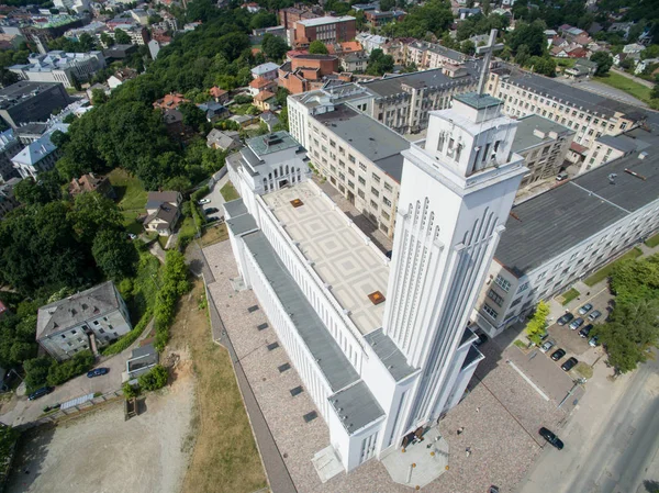 Aerial view of Christ\'s resurrection church in Kaunas, Lithuania