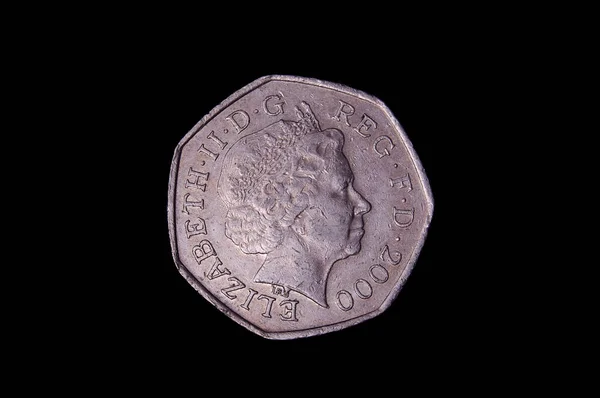Moneta Wielka Brytania Pensów Elizabeth Białym Czarnym Tle — Zdjęcie stockowe