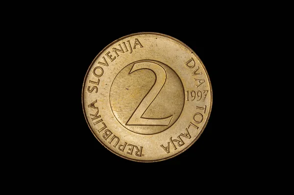 Tolar Antigua Moneda Eslovena Aislada Sobre Fondo Oscuro —  Fotos de Stock