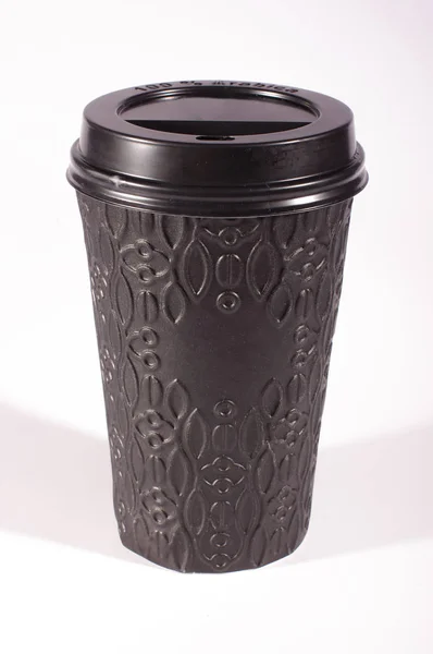 Tasse Café Papier Noir Avec Couvercle Plastique — Photo