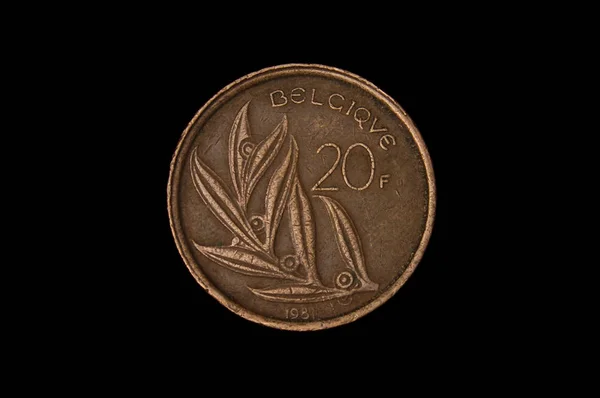 Franků Belgie Mince Izolované Tmavém Pozadí — Stock fotografie