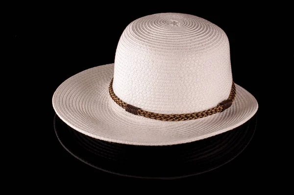 Modern Womans Summer Hat Dark Black Reflective Surface — Stock Photo, Image
