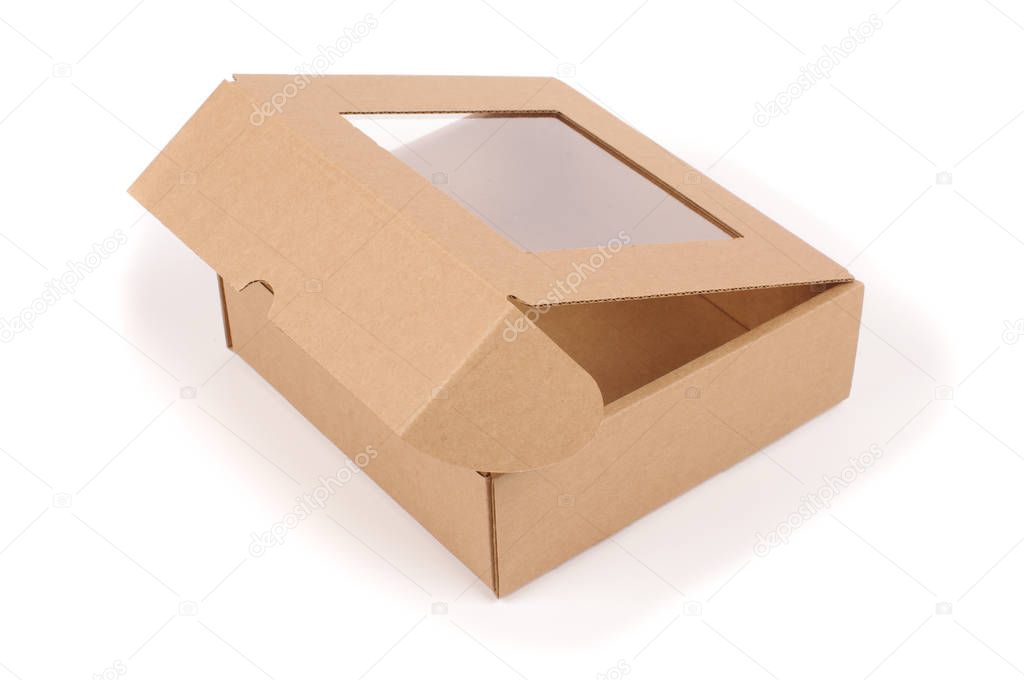 Delivery package box made from cardboard isolated on the white background