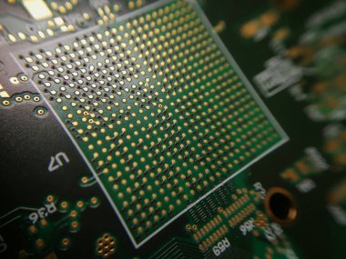 Macro close up of BGA ball grid array technology footprint on electronic printed circuit borad clipart