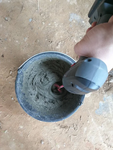 Misturador Cola Perfuração Misturando Colas Construção Canteiro Obras — Fotografia de Stock