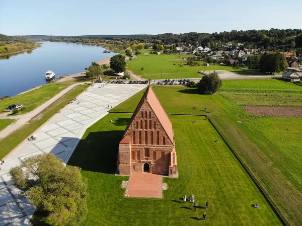 Vista Aérea Antigua Iglesia San Juan Bautista Zapyskis Distrito Kaunas — Foto de Stock