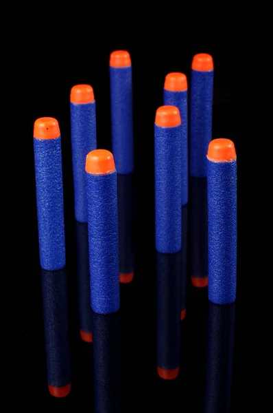 Toy Gun Bullets Made Foam Rubber Isolated Black Background — Stock Photo, Image