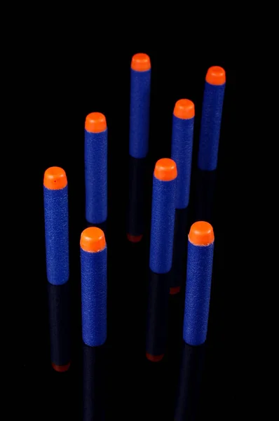 Toy Gun Bullets Made Foam Rubber Isolated Black Background — Stock Photo, Image