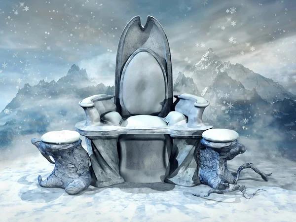 Fantasy Throne Made Ice Snow Winter Landscape Mountains Render — Stock Photo, Image