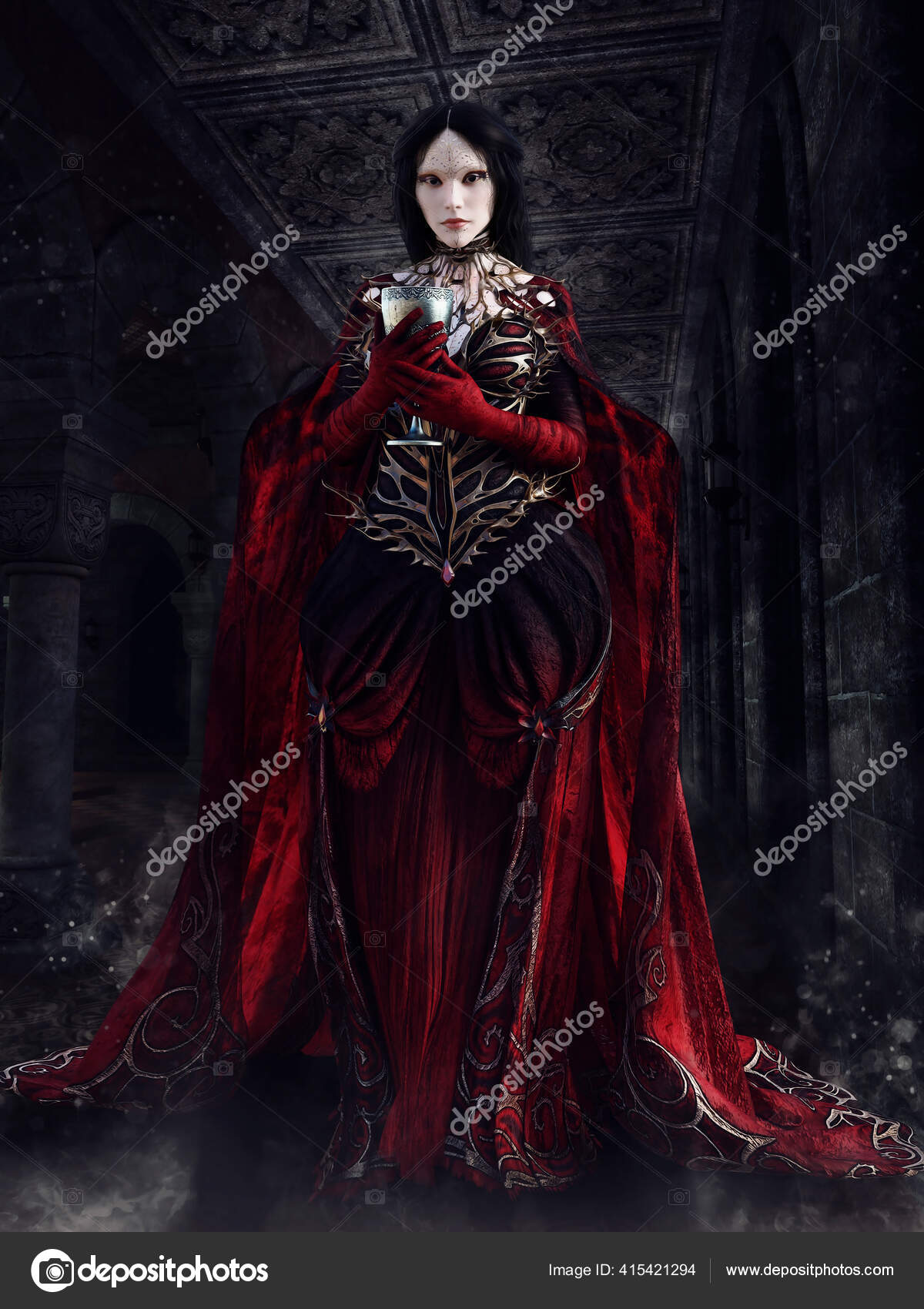 dark red fantasy dress