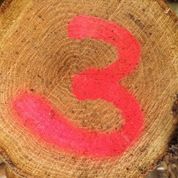 橡木纹理和红色喷雾编号3 — 图库照片