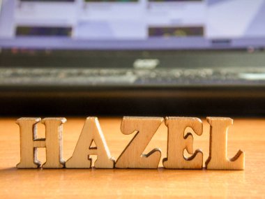 Kelime 'fındık' ahşap harflerin yaptı. tablo üzerinde ahşap yazıt