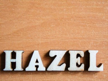 Kelime 'fındık' ahşap harflerin yaptı. tablo üzerinde ahşap yazıt