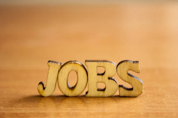 Parola Lavori Fatta Lettere Legno Iscrizione Legno Sul Tavolo — Foto Stock