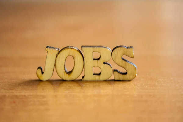 Parola Lavori Fatta Lettere Legno Iscrizione Legno Sul Tavolo — Foto Stock