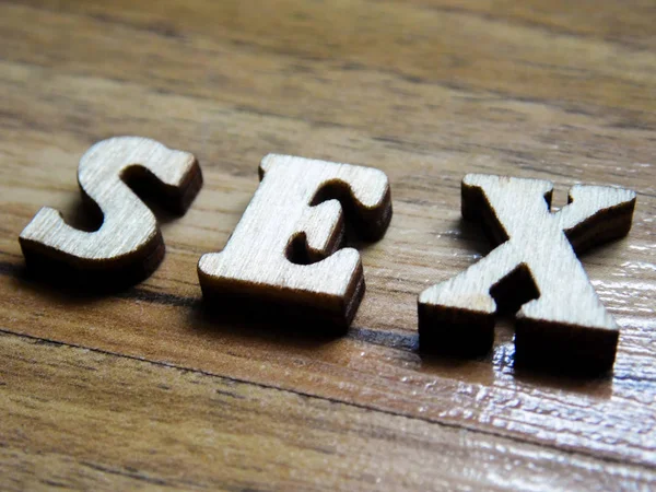Palabra Madera Inscripción Sexo Sobre Fondo Madera —  Fotos de Stock