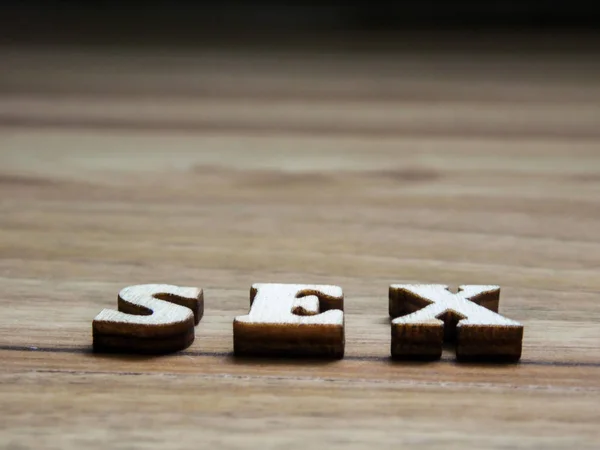 Palabra Madera Inscripción Sexo Sobre Fondo Madera —  Fotos de Stock