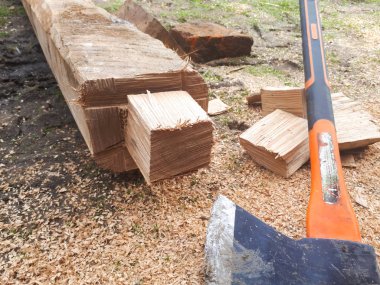 AX, odun ve yerde yatan talaş