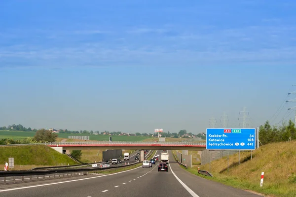 Samochodów Poruszających Się Polskiej Autostradzie Maja 2018 Autostrada — Zdjęcie stockowe