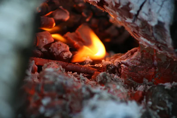 Close Fire Home Comfort Fireplace Mouth — Stock Photo, Image