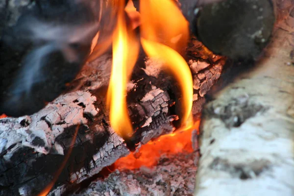 クローズ アップの火 自宅の快適さ 暖炉口 — ストック写真