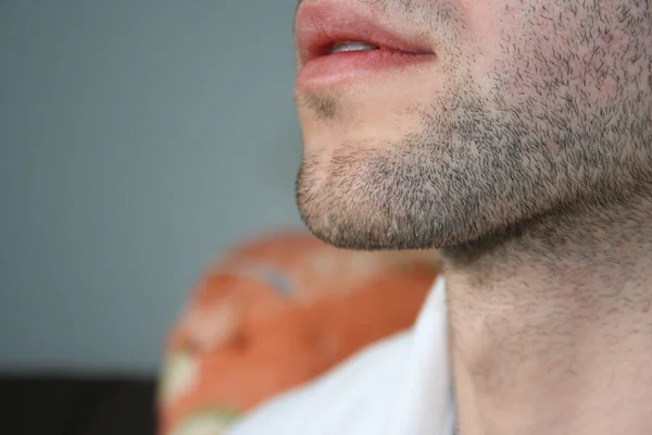 Cara Hombre Con Una Barba Ligera Unos Días Barba Barbilla — Foto de Stock