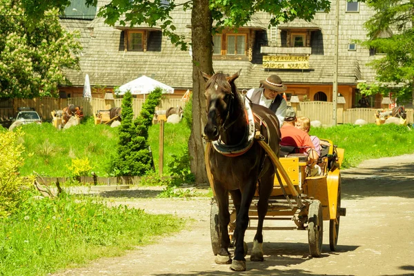 Zakopane Polska Maja 2018 Niezidentyfikowanych Ludzi Wozami Konnymi — Zdjęcie stockowe