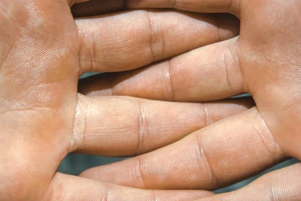 Men Caucasian Hairy Arms Intertwined Fight Fingers Inner Part Hand — Stock Photo, Image