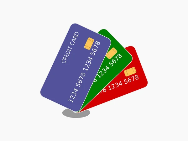 Drei Kreditkartenvektoren Isoliert Auf Weißem Hintergrund — Stockvektor