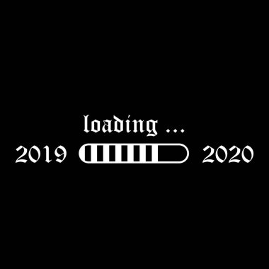 ilerleme çubuğu yeni yıl 2020 siyah arka plan vektör geliyor. Beyaz yükleme durumu çubuğu.