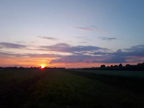 Beau Ciel Orange Coucher Soleil Pologne — Photo