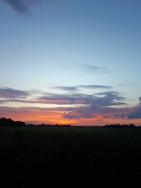 Beau Ciel Orange Coucher Soleil Pologne — Photo