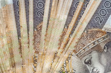 Yığınla para. İş ve finansal konsept. Polonya Zloti 'nin banknotları PLN