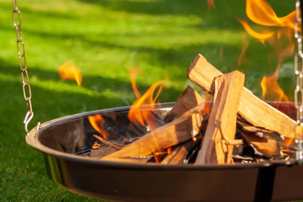 Orange Eld Grillen Ved Bränn Lågan Brinnande Eld Lägereld — Stockfoto