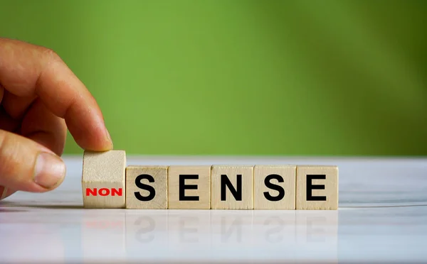 Hand Changes Word Sense Non Sense — Stock Photo, Image