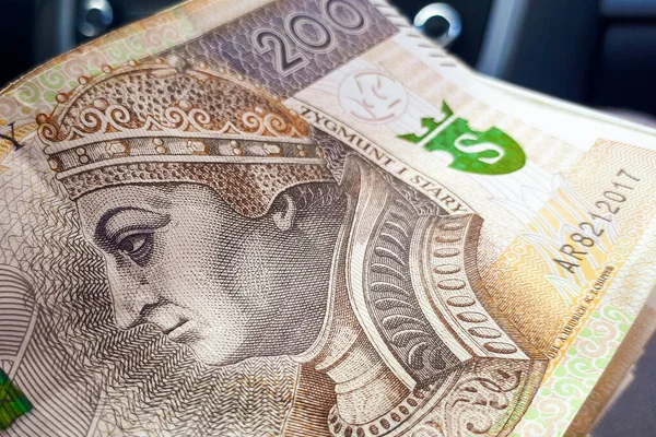 Yeni Polonya 200 Zloti Banknot Yakın Çekim Makro Fotoğraf — Stok fotoğraf