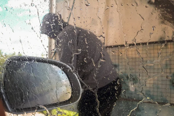 Man Washing His Car Close Close Man Holding High Pressure — Stock Photo, Image