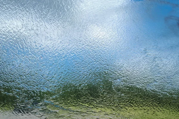 Agua Sobre Vidrio Con Fondo Paisaje Exterior Caída Lluvia Abstracta — Foto de Stock