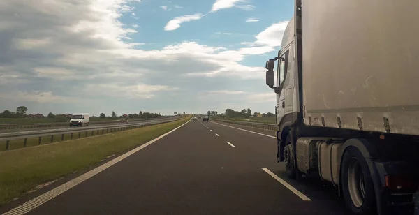Camion Avec Conteneur Sur Autoroute Concept Transport Marchandises Pologne Europe — Photo