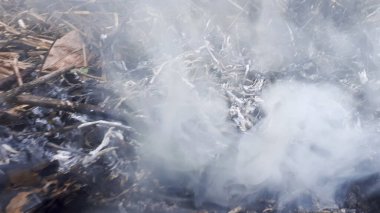 Şenlik ateşi üstüne beyaz duman. Soyut arkaplan kavramı.