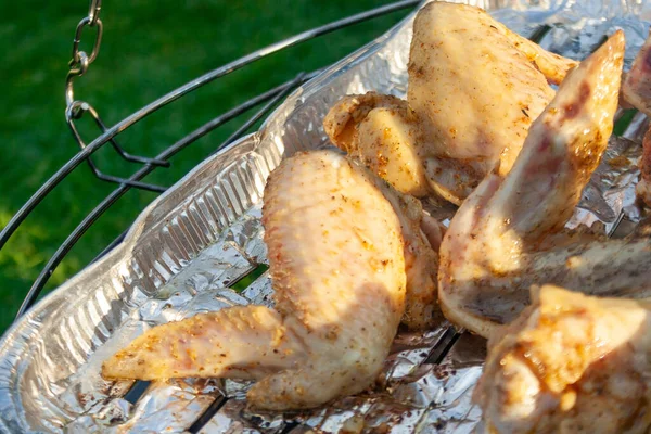 用鸡肉和猪肉做的肉 烧烤烧烤 为夏季家庭晚餐烹调 — 图库照片