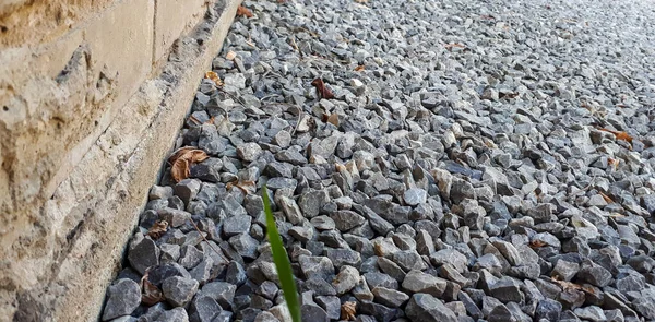 Granieten Grindweg Textuur Natuurlijke Geplette Stenen Achtergrond Grijs Kopieeroppervlak Met — Stockfoto