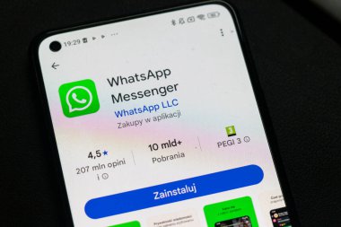 Warsaw Poland - September 16 2025: Screenshot showcasing the WhatsApp Messenger application on a smartphone highlighting its rating and download count.