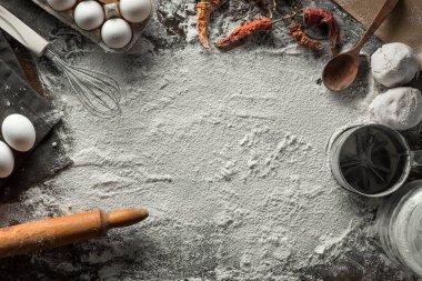 Malzemelerle un pişirmek. Üst Manzara. Metin için boşluk