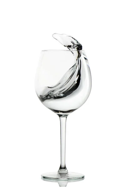 Clear Water Splashing Wine Glass Vertical Isolated — Stock Photo, Image