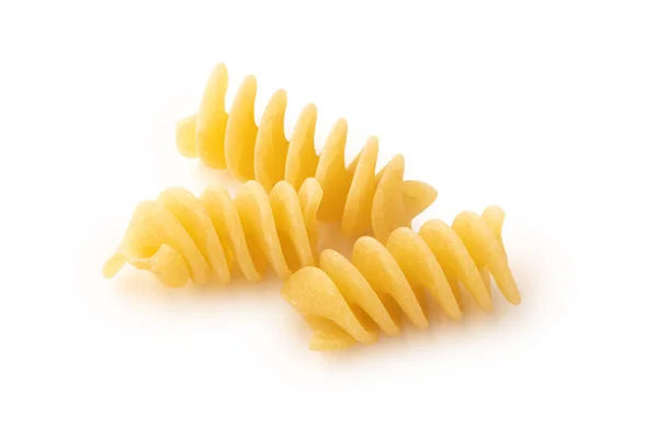 Groep Gele Rotini Vorm Van Pasta Witte Achtergrond Geïsoleerd — Stockfoto