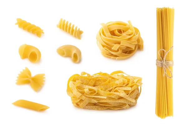 Sortiment Von Formen Von Pasta Auf Weißem Hintergrund Isoliert — Stockfoto