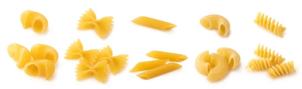 Verschillende Soorten Pasta Witte Achtergrond Geïsoleerd — Stockfoto